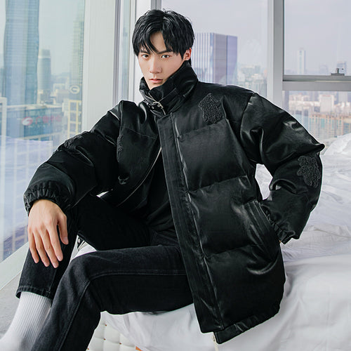 Sicilian Men's Winter New Stand Collar Cotton Flocking Biscuit Bear Cotton Jacket Korean Leather Jacket Loose Men's Jacket