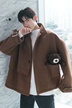Load image into Gallery viewer, Sicilian Men&#39;s Youth Pure Color Short Woolen Back Bear Loose Casual Men&#39;s Jacket
