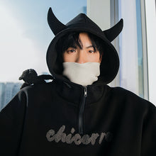 Load image into Gallery viewer, Sicilian men&#39;s winter new little devil hooded sweater design sense flocking letters contrast color stitching shirt men
