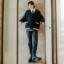 Load image into Gallery viewer, Sicilian men&#39;s autumn men&#39;s cardigan sweater v-neck striped loose college style sweater outer wear coat tide
