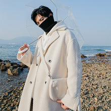 Load image into Gallery viewer, Sicilian men&#39;s winter new suit collar mid-length woolen coat with bag Korean style trendy handsome jacket
