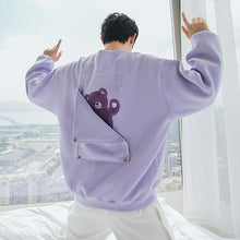 Load image into Gallery viewer, Sicilian men&#39;s pullover long-sleeved top design sense of back flocking letters cute bear loose round neck sweater
