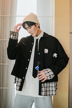 Load image into Gallery viewer, Sicilian men&#39;s spring clothes new plaid stitching fake two-piece jacket hole cute ornaments Korean trend loose
