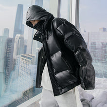 Load image into Gallery viewer, Sicilian Men&#39;s Stand Collar Cotton Jacket Back Letter Leather Jacket Loose Thickening Teen Hooded Jacket
