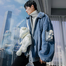 Load image into Gallery viewer, Sicilian men&#39;s winter new stand-up collar cotton-padded jacket design sense cute bear loose casual double-sided wear jacket men
