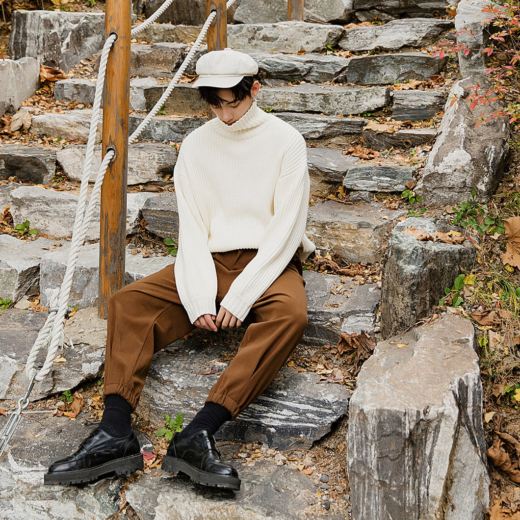 Sicilian men's loose lazy turtleneck sweater Korean style trend men's white sweater