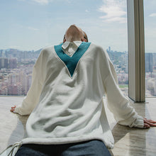 Load image into Gallery viewer, Sicilian men&#39;s college style Japanese shirt loose contrast color stitching thin v-neck sweater men&#39;s autumn
