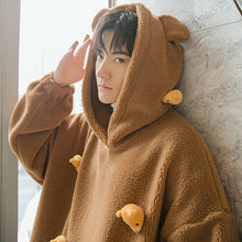 Load image into Gallery viewer, Sicilian men&#39;s winter new lamb wool hooded sweater design sense cute bear trend loose long-sleeved men
