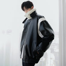 Load image into Gallery viewer, Sicilian men&#39;s winter new men&#39;s lamb velvet jacket contrast color stitching trend loose warm standing collar leather jacket 4495137572816 4495137572815
