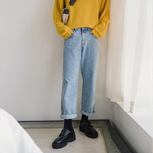 Load image into Gallery viewer, 【Take a 40% off straight down】Loose straight casual pants men&#39;s Korean style trendy men&#39;s nine-point light blue jeans
