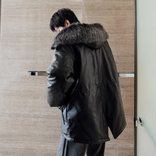 Load image into Gallery viewer, 【Take a 40% off straight down】Men&#39;s fur collar hooded leather jacket Korean style trend loose handsome youth jacket
