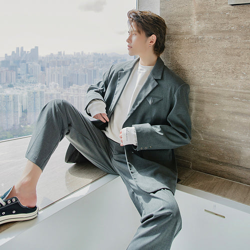 Sicilian men's autumn thin section gray small suit jacket male Korean style trend loose men's casual suit