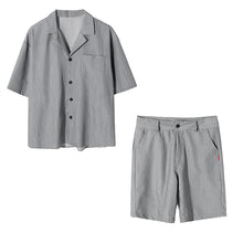 Load image into Gallery viewer, Striped short-sleeved shirt shorts two-piece loose men&#39;s trend casual suit men
