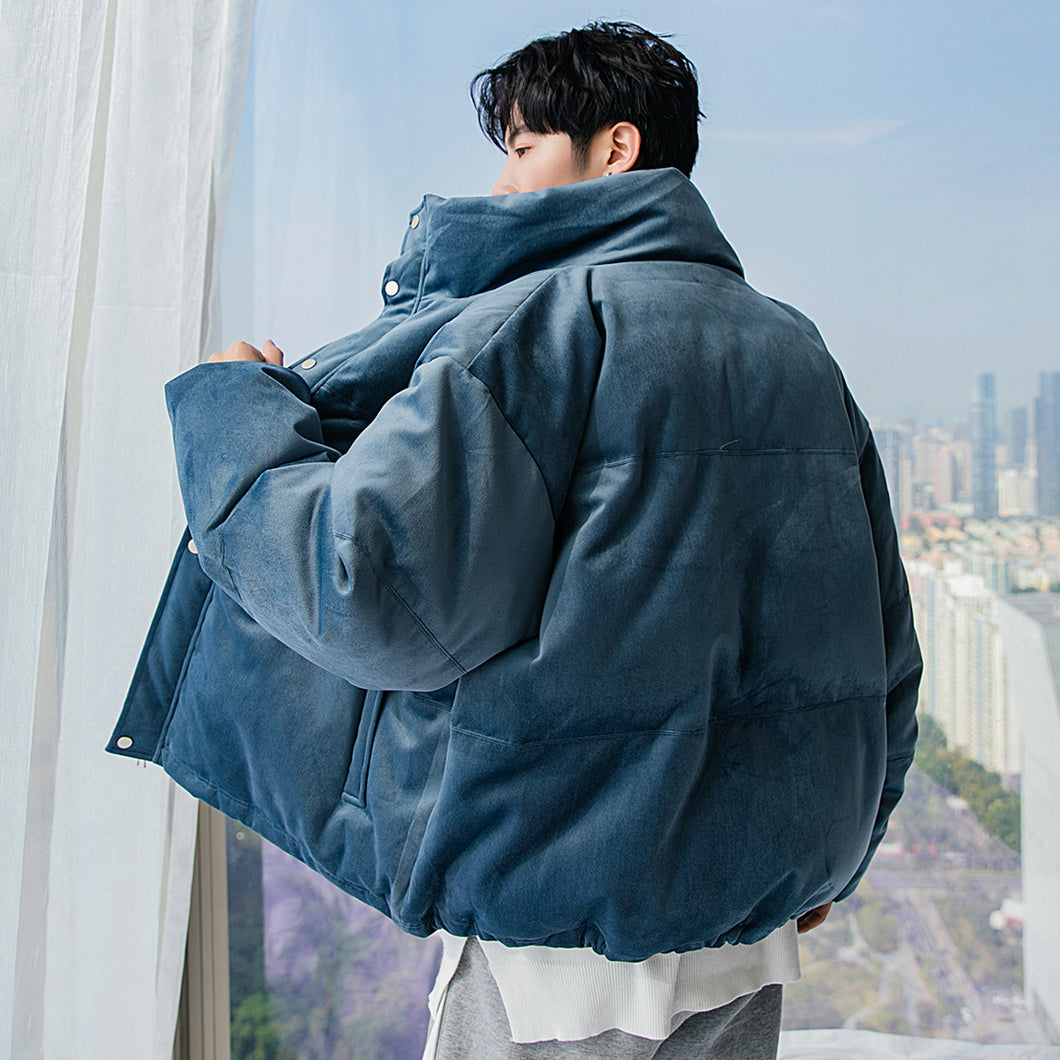 Sicilian men's and men's winter new stand-up collar cotton-padded clothes trend velvet bread clothes solid color warm thick coat