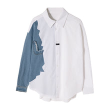 Load image into Gallery viewer, Sicilian men&#39;s design sense stitching white shirt male Korean style trend men&#39;s casual white long-sleeved shirt jacket
