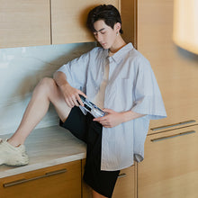 Load image into Gallery viewer, 【Limited Time Special】Half-sleeved blue and white striped shirt male Korean version of the trend of loose men&#39;s summer short-sleeved shirt
