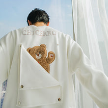 Load image into Gallery viewer, Sicilian men&#39;s pullover long-sleeved top design sense of back flocking letters cute bear loose round neck sweater
