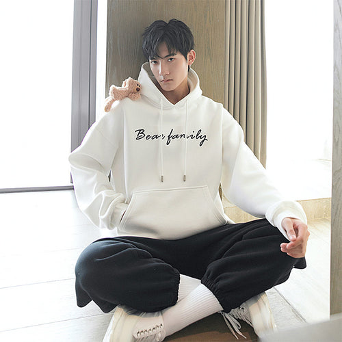 Sicilian men's autumn new embroidery letters bear long-sleeved casual Korean style trendy sweater men's hooded loose