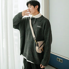 Load image into Gallery viewer, Sicilian men&#39;s winter new lapel sweater men&#39;s loose trend casual college style embroidery pullover sweater

