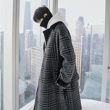 Load image into Gallery viewer, Sicilian men&#39;s mid-length belted woolen coat Korean style handsome plaid stitching thick coat 4694928810401 4694928810400 4694928810399 4694928810398
