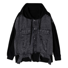 Load image into Gallery viewer, Sicilian men&#39;s spring stitching fake two-piece denim jacket male Korean version of the trend loose black hooded jacket
