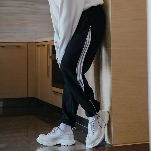 Sicilian Men's Winter New Men's Casual Pants Contrast Color Slit Knitted Feet Korean Fashion Trendy Handsome Loose Pants