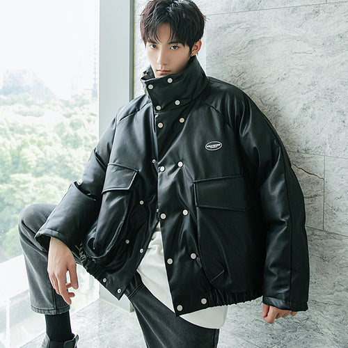 Sicilian men's winter new thick cotton-padded clothes loose and warm youth cotton-padded clothes Korean style trendy leather jacket
