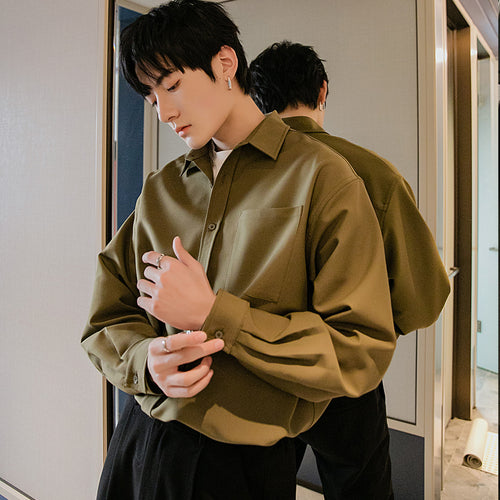 Sicilian men's spring 2021 new solid color casual shirt men's long-sleeved Korean style trendy youth loose shirt