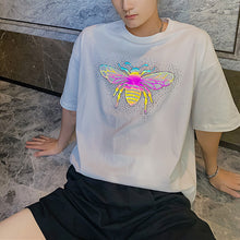 Load image into Gallery viewer, Sicilian men&#39;s summer half-sleeved men&#39;s tide brand trend loose boys hot diamond reflective printing white short-sleeved t-shirt
