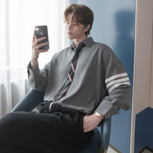 Load image into Gallery viewer, Sicilian men&#39;s color contrast Japanese style tie shirt men&#39;s Korean style long-sleeved trendy handsome boys spring top
