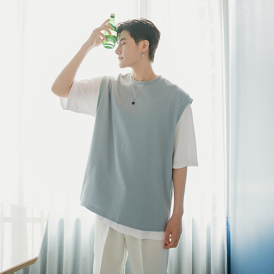 【Limited Time Special】Summer thin loose waistcoat sleeveless t-shirt men's outer wear black vest men's trend