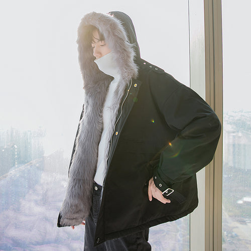 Sicilian Men's Fur Collar Hooded Cotton Jacket Thicken Warm Loose Casual Teenage Men's Jacket 4498801085238 4498801085237 4498801085236 4498801085235