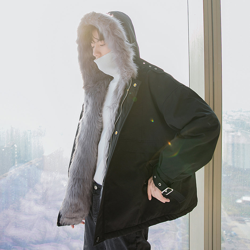 Sicilian Men's Fur Collar Hooded Cotton Jacket Thicken Warm Loose Casual Teenage Men's Jacket 4498801085238 4498801085237 4498801085236 4498801085235