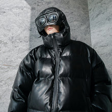 Load image into Gallery viewer, Sicilian men&#39;s leather coat thick stand-up collar cotton coat loose handsome bread coat men&#39;s hooded jacket

