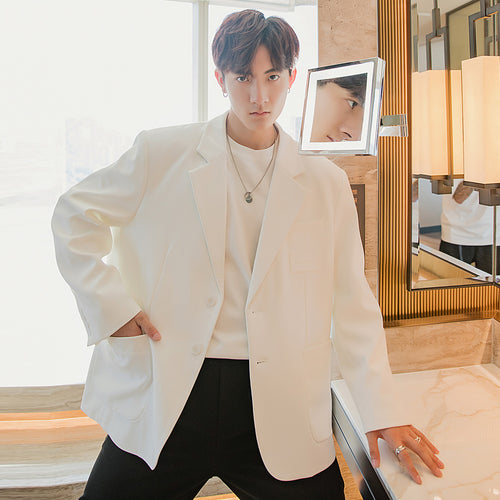 Sicilian men's autumn handsome white suit jacket male Korean style trendy handsome loose men's casual suit