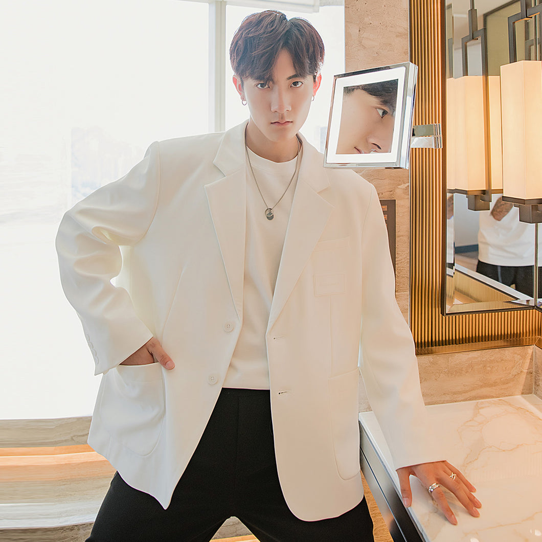 Sicilian men's autumn handsome white suit jacket male Korean style trendy handsome loose men's casual suit