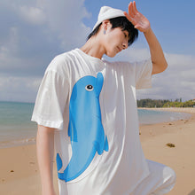 Load image into Gallery viewer, Sicilian men&#39;s white round neck short-sleeved t-shirt men&#39;s trendy brand loose casual top cartoon whale print compassionate
