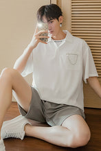 Load image into Gallery viewer, Sicilian men&#39;s summer Hong Kong style boys short-sleeved t-shirt tide brand trend loose chain pendant white Polo shirt
