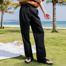 Load image into Gallery viewer, Sicilian men&#39;s black suit casual pants men&#39;s summer thin section Hong Kong style solid color drape loose straight mopping pants
