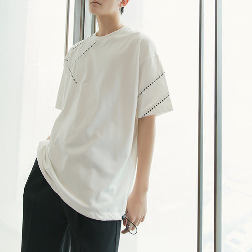 Sicilian men's spring men's bottoming shirt five-point sleeves Korean version of the trend loose embroidery white short-sleeved t-shirt men