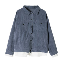 Load image into Gallery viewer, Sicilian men&#39;s stitching fake two-piece corduroy jacket male Korean version of the trend loose men&#39;s lapel spring and autumn jacket
