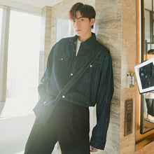Load image into Gallery viewer, Sicilian men&#39;s clothing send shoulder bag blue denim shirt male Korean style trendy handsome loose men&#39;s shirt jacket
