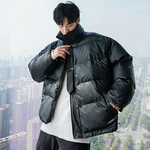 Sicilian men's stand-up collar jacket design sense tie bread clothes Korean style loose trend jacket men