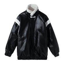 Load image into Gallery viewer, Sicilian men&#39;s winter new men&#39;s lamb velvet jacket contrast color stitching trend loose warm standing collar leather jacket
