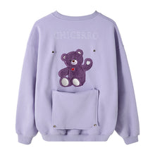 Load image into Gallery viewer, Sicilian men&#39;s pullover long-sleeved top design sense of back flocking letters cute bear loose round neck sweater

