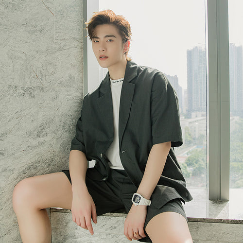 Sicilian men's summer thin short-sleeved suit jacket shorts two-piece men's Korean suit suit men
