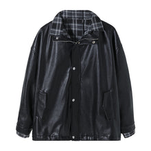 Load image into Gallery viewer, Sicilian men&#39;s spring new plaid stitching jacket loose trend Korean style handsome double-sided jacket leather jacket
