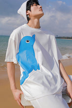 Load image into Gallery viewer, Sicilian men&#39;s white round neck short-sleeved t-shirt men&#39;s trendy brand loose casual top cartoon whale print compassionate
