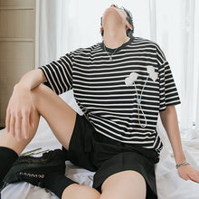 Load image into Gallery viewer, Sicilian men&#39;s short-sleeved t-shirt men&#39;s summer thin casual fashion brand super fire men&#39;s loose embroidered striped compassionate shirt
