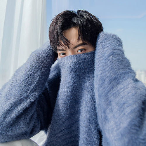 【Take a 40% off straight down】Round neck lazy style long-sleeved pure color mohair loose casual new pullover sweater